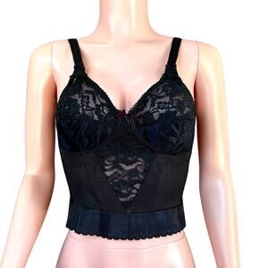 Vintage 1950s Black Lace Corset Longline Bra 36B Surprise by Carnival Style 165
